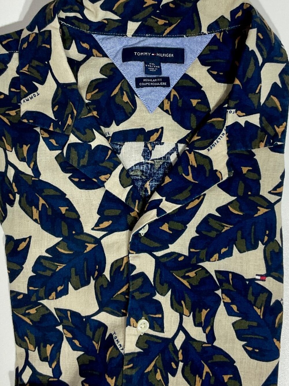 Tommy Hilfiger XXL Mens Regular Fit Short Sleeve Button Down Linen Blend Shirt